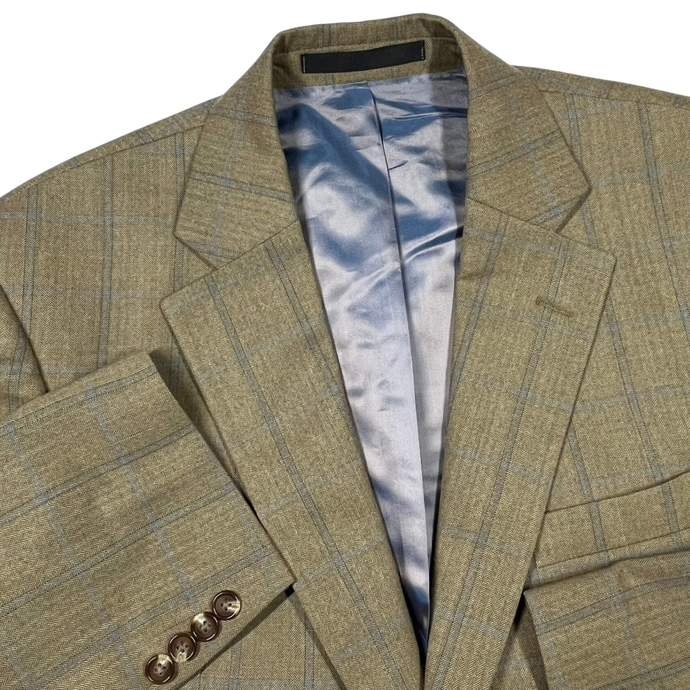 Marks & Spencer‎ Wool Two-Button Blazer Mens 42 Med Camel Herringbone Windowpane